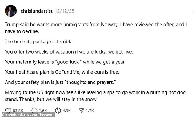 Norwegian Musician's Critique of Trump's Immigration Remarks Sparks Global Debate on U.S. vs. Nordic Models