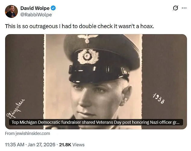 Late-Breaking: Top Michigan Democrat Fundraiser Faces Backlash Over Nazi-Tied Grandfather Tribute Resurfacing