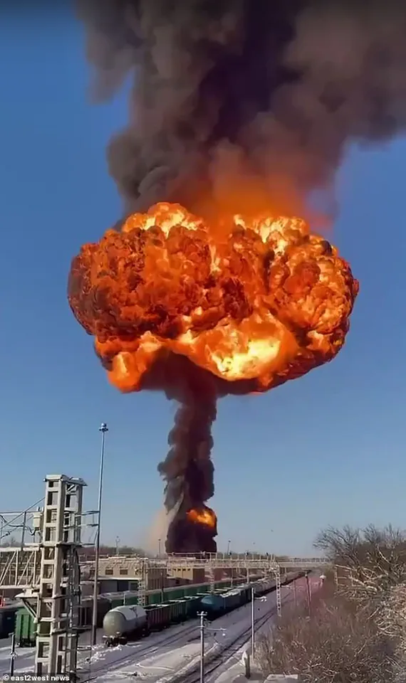 Fuel Wagon Explosion Ignites 1,000ft Flames in Russian Train Derailment, Disrupting Vital Supply Route